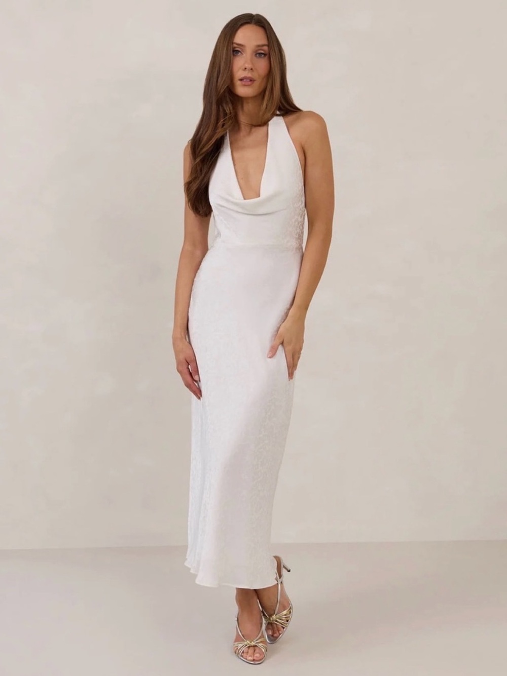 Park & Fifth Ludlow White Halter Cowl Midi Dress